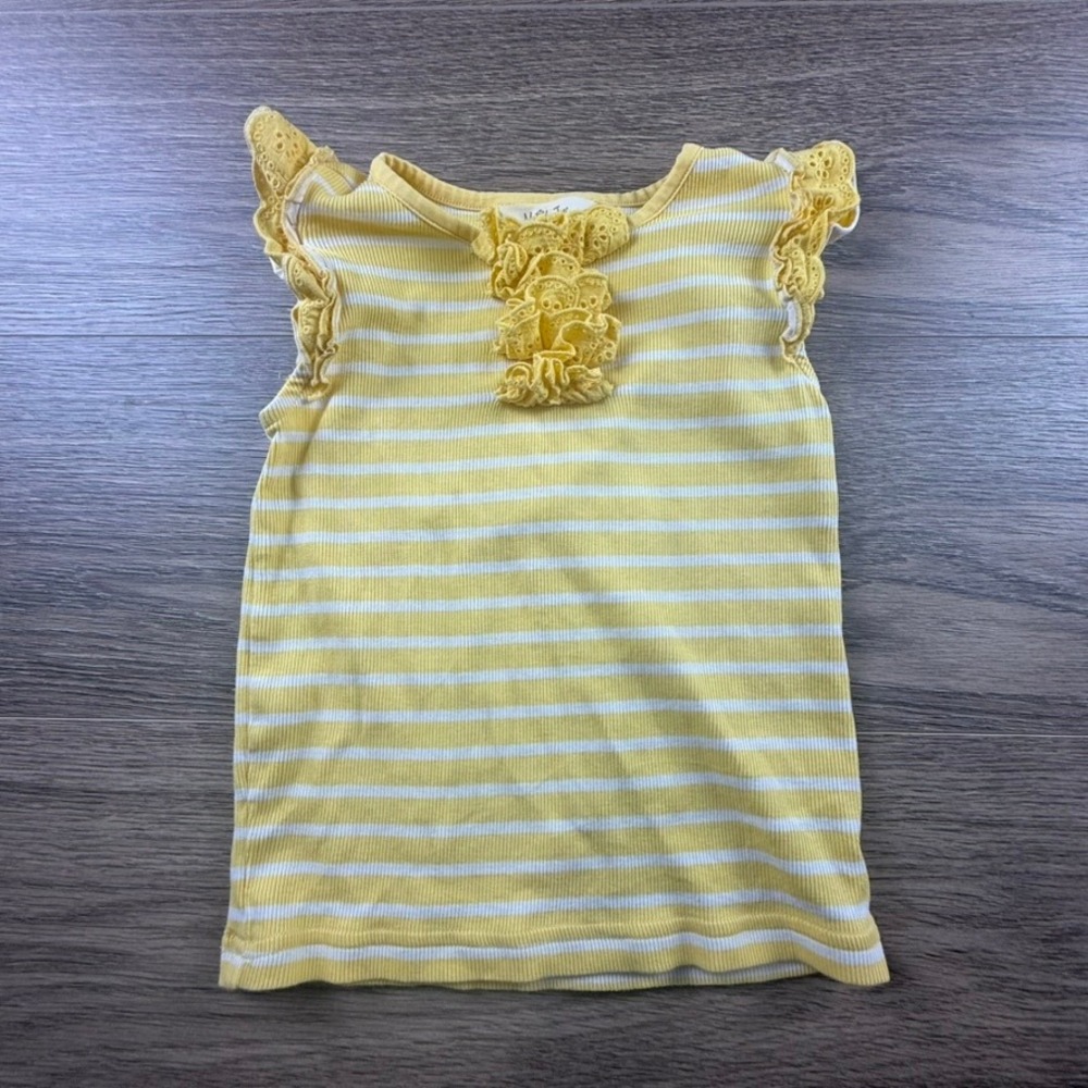 Matilda Jane Girls Yellow White Striped Eyelet Ruffle Ribbed Tank Top Size 6